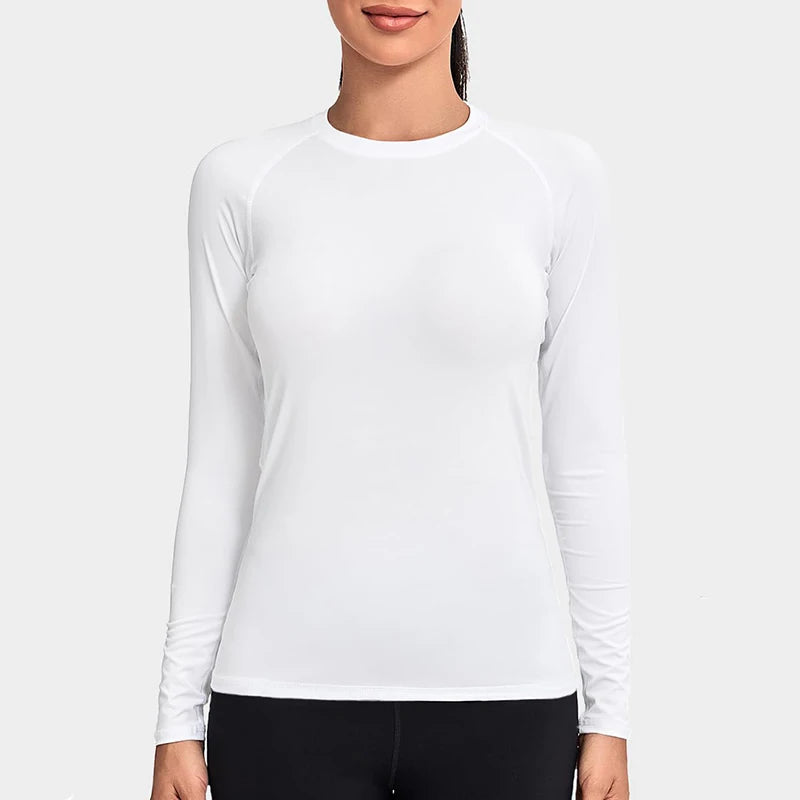 Women's Compression Shirt Athletic Yoga Running Long Sleeve T-Shirt Spring Fall Gym Workout Stretchy Baselayers Rash Guard Tops