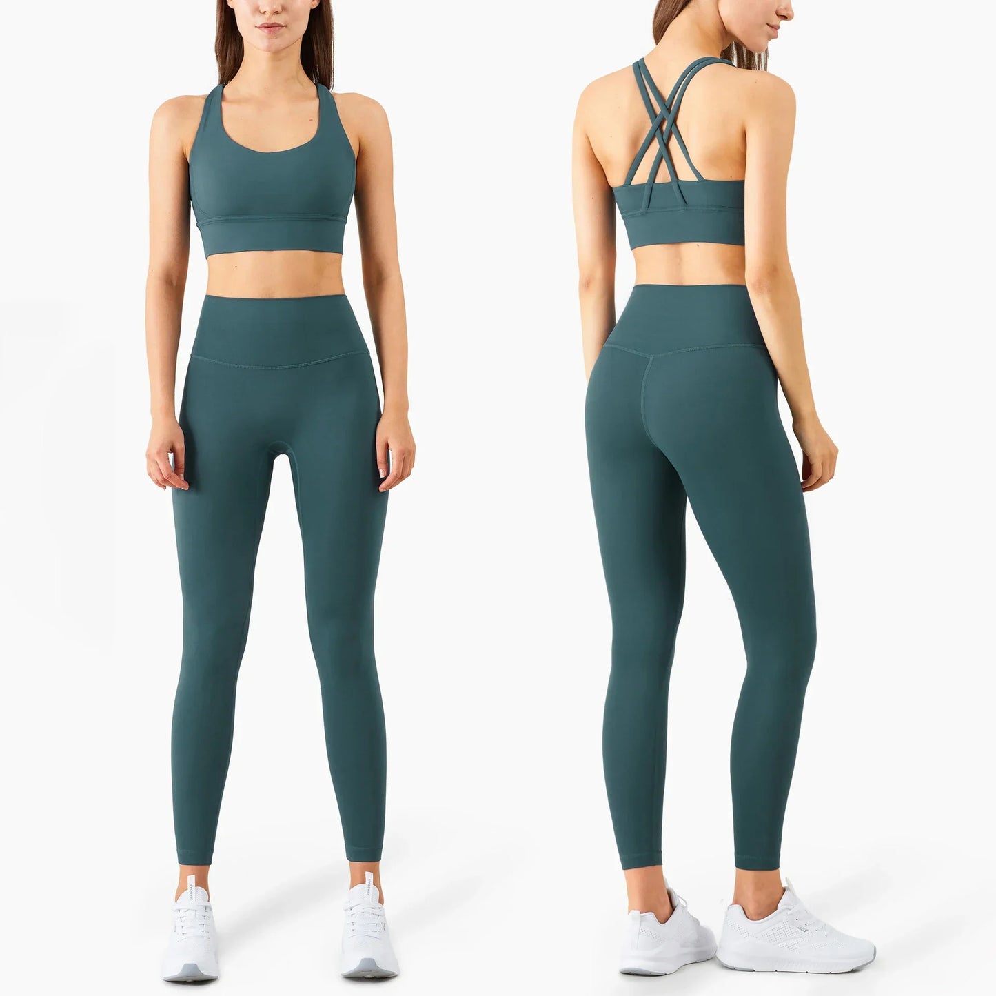 Summer New 2 Piece Yoga Clothes Women's Tracksuit Athletic Cross Back Nylon Yoga Top Women Sports Bra Leggings Pilates Fitness