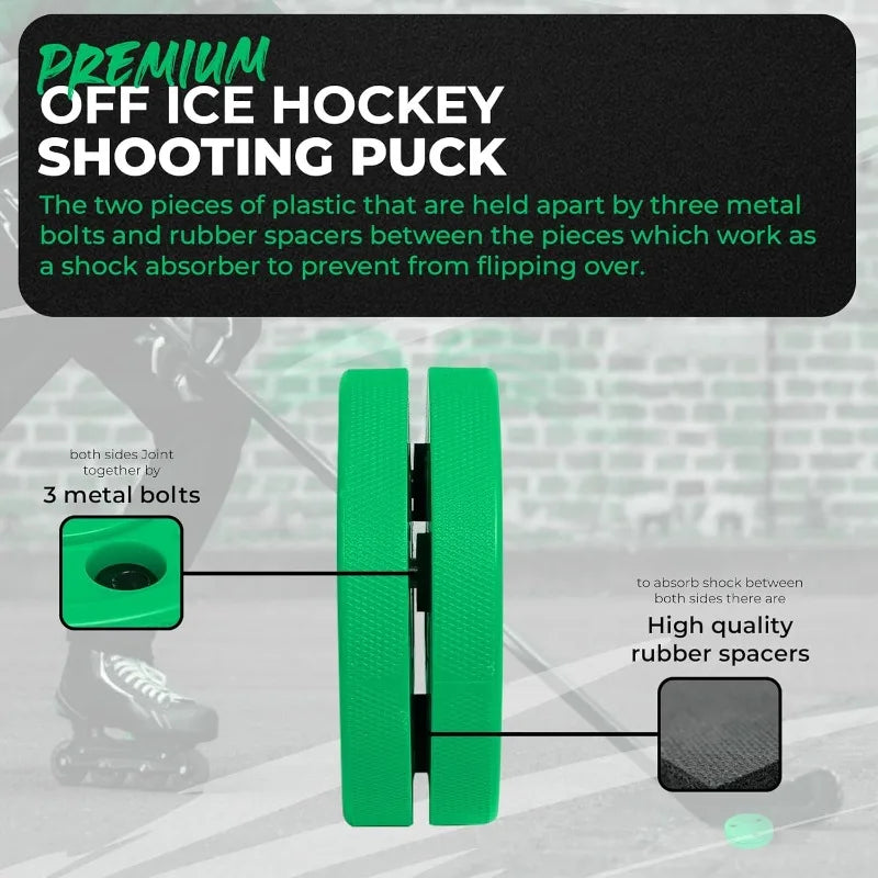 Green Biscuit 24 Pack New Snipe 2.0 Shooters Off Ice Hockey Puck- NHL Puck/GB Sticker- Street hockey Pucks