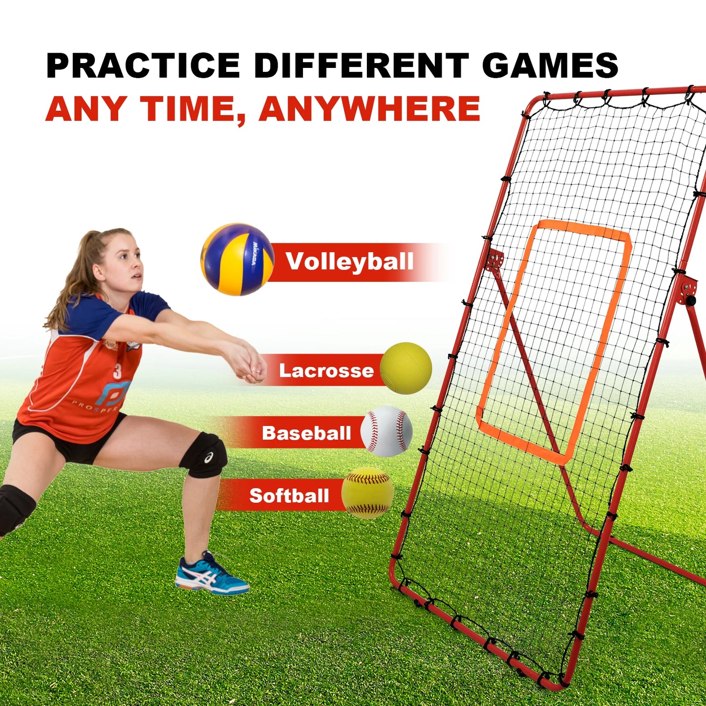 Volleyball Rebound Net, Football Rebound Training Net, 5 Adjustable Rebound Angles, Made for Outdoor Practice, 7*4ft