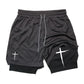 Cross Print 2 in 1 Performance Shorts for Men Gym Workout Running Shorts with Phone Pocket Towel Loop Sports Athletic Activewear