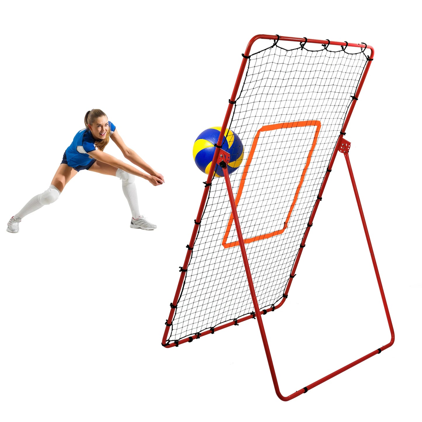 Volleyball Rebound Net, Football Rebound Training Net, 5 Adjustable Rebound Angles, Made for Outdoor Practice, 7*4ft