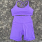 Solid Color Gym Bike Yoga Set Short Legging Cross Back Sport Bra 2pc Tracksuit Athletic Women Gym Suit Comprehensive Training Jo