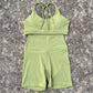 Solid Color Gym Bike Yoga Set Short Legging Cross Back Sport Bra 2pc Tracksuit Athletic Women Gym Suit Comprehensive Training Jo