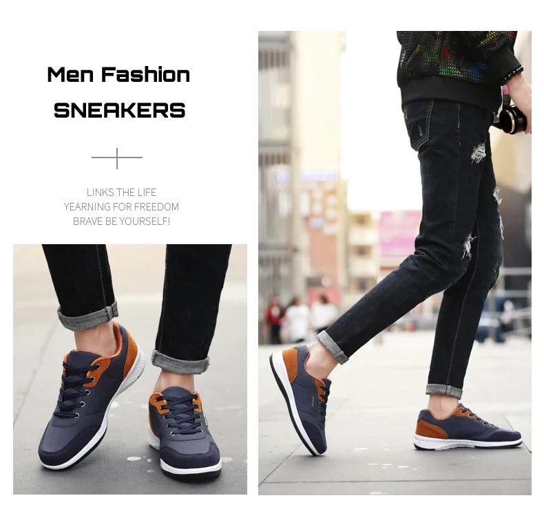 YRZL Men Shoes Spring Autumn Waterproof Walking Sneakers Leisure Male Leather Sports Shoes Non-Slip Footwear Tennis for Men