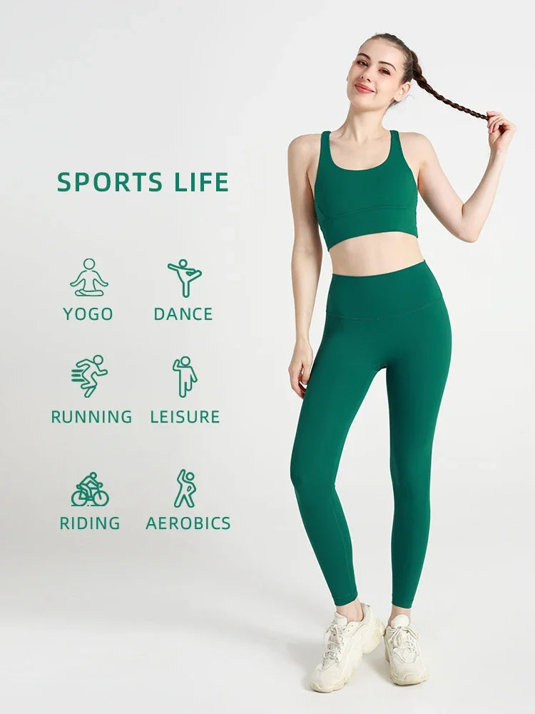 Summer New 2 Piece Yoga Clothes  Women's Tracksuit Athletic Cross Back Nylon Yoga Top Women Sports Bra Leggings Pilates Fitness