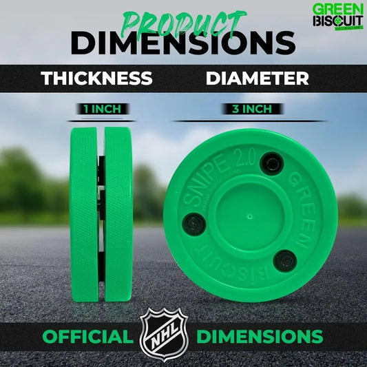 Green Biscuit 24 Pack New Snipe 2.0 Shooters Off Ice Hockey Puck- NHL Puck/GB Sticker- Street hockey Pucks